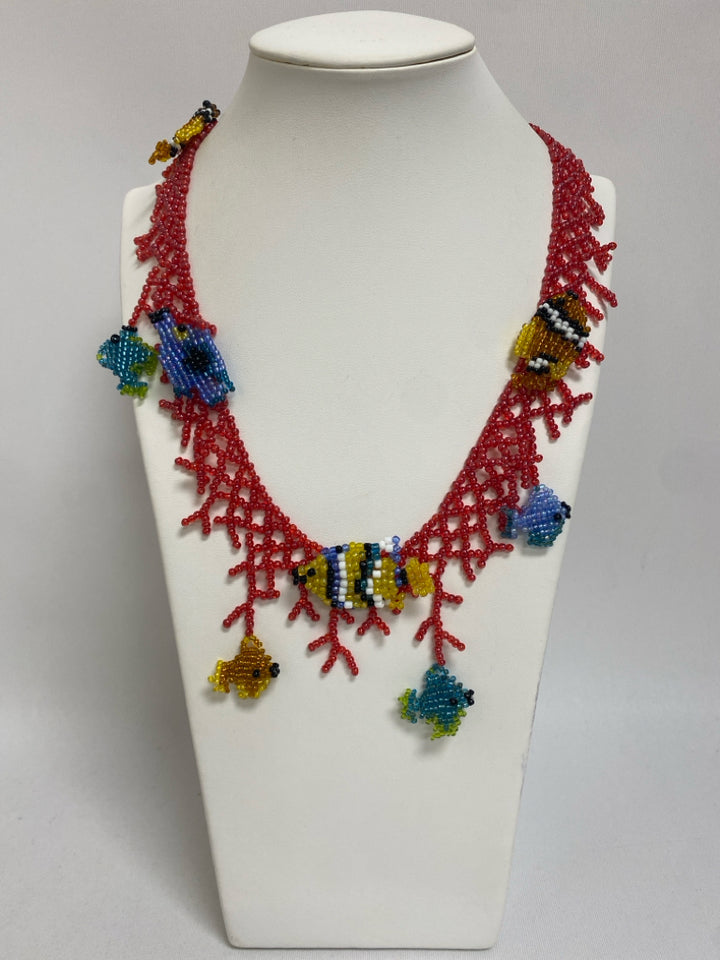 Michael Simon Red Multi Color Fish Necklace