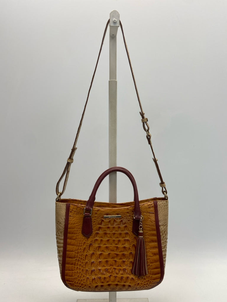 Brahmin Orange/Tan Burgundy Embossed Leather Handbag