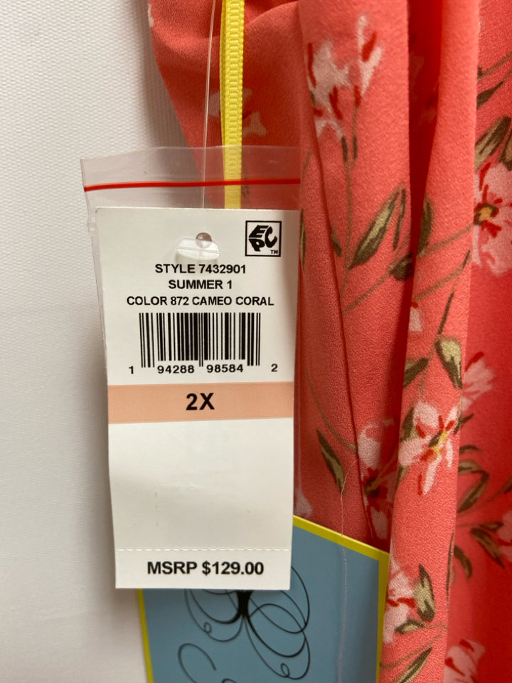 NWT CeCe  SIZE  2X Pink Green Flowers Plus Size Dress