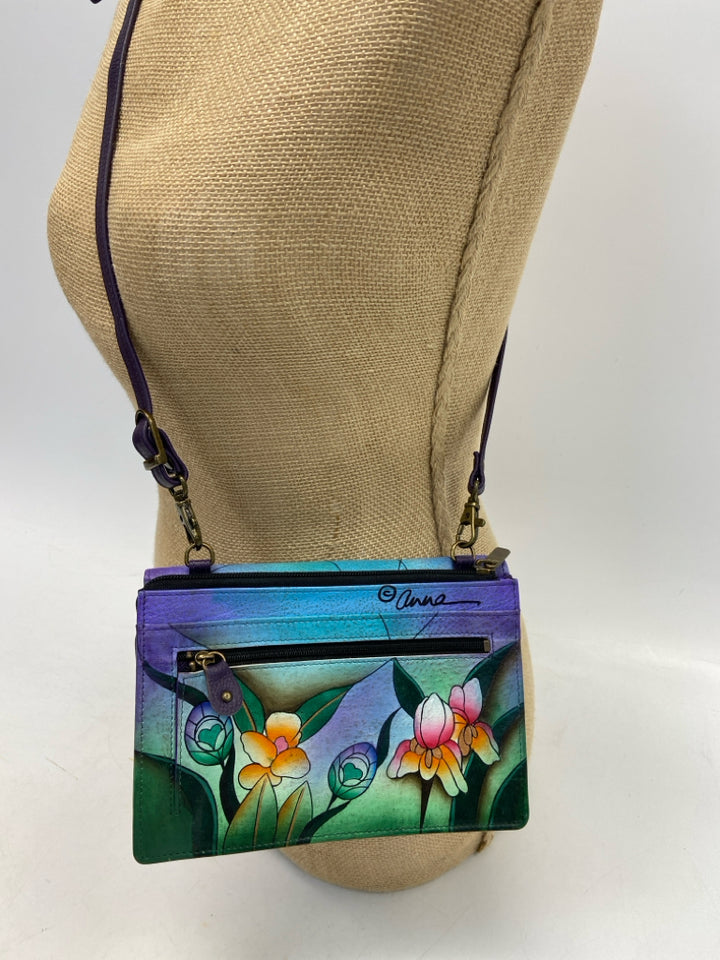 Anuschka Purple Green/Multi Flower(s) Crossbody