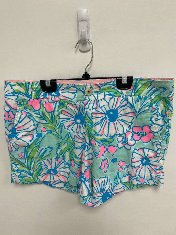 LILLY PULITZER Size 10 Aqua/White Blue/Pink Flowers Ladies Shorts