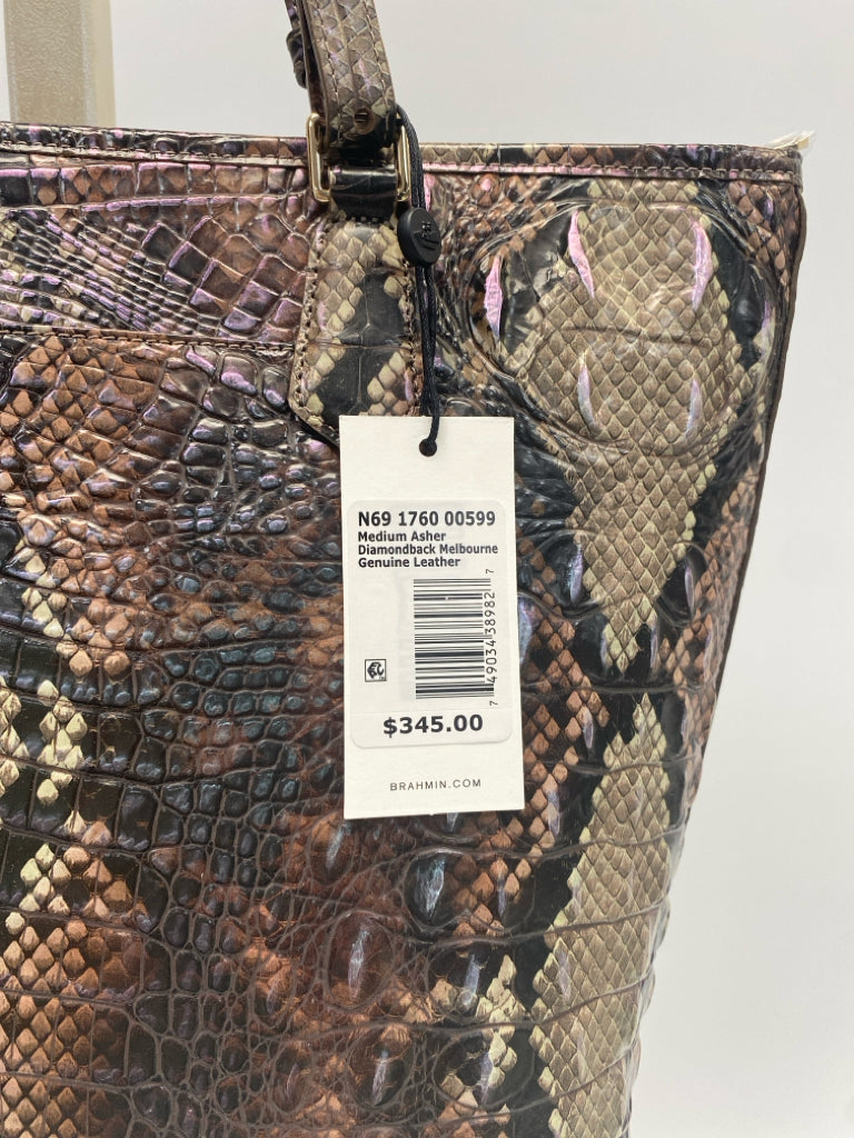 NWT Brahmin Brown Tan Snakeprint Leather Handbag