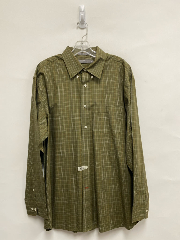 Cremieux Size XL Dark Olive White/Orange Plaid Button Up Men&