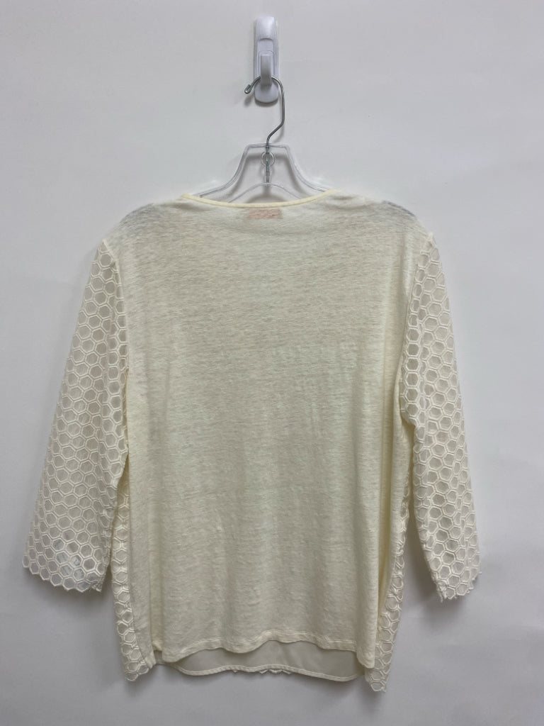 Tory Burch Size L Ivory Honeycomb 3/4 Sleeve Ladies Top