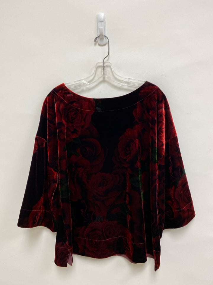 Soft Surroundings Size L Red Burgundy Roses Velour Ladies Top