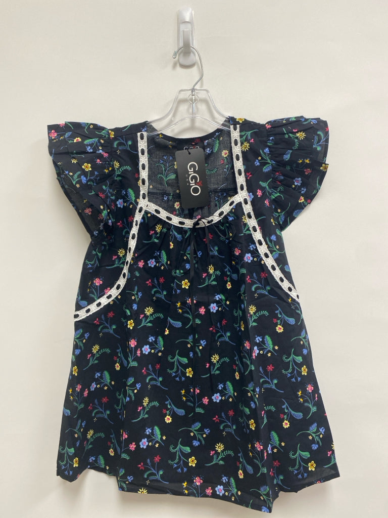 NWT GiGiO Size S Black Multi Color Flowers Ladies Top