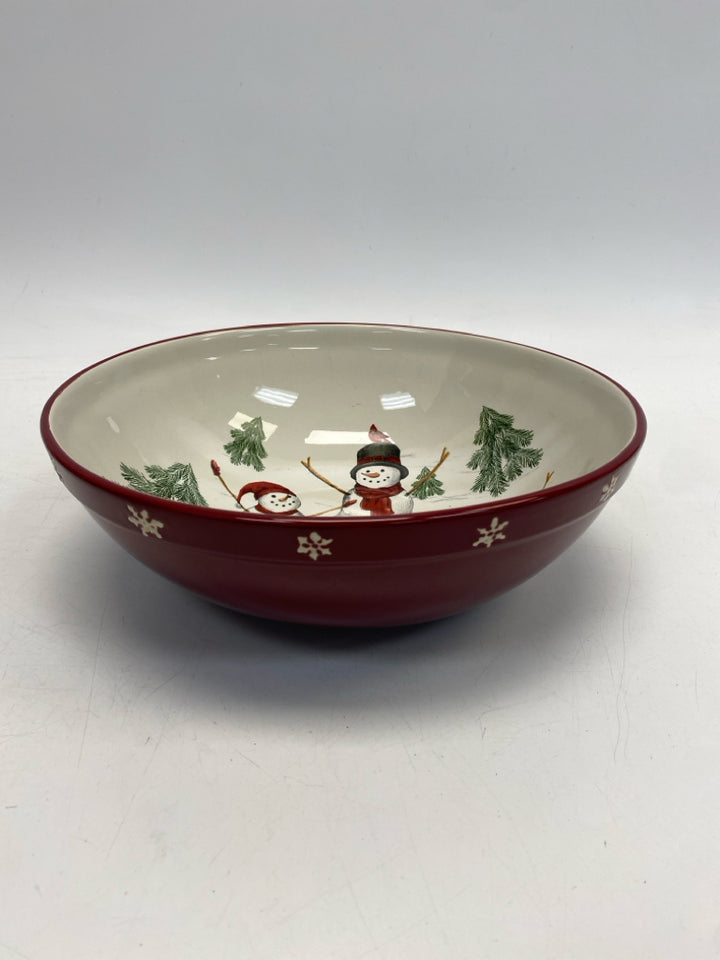 Dark Red White Snowman Christmas