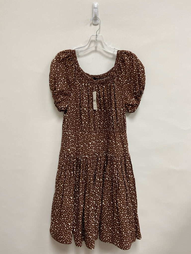 NWT J Crew Size 8 White Brown Flowers Puff Sleeve Ladies Dress