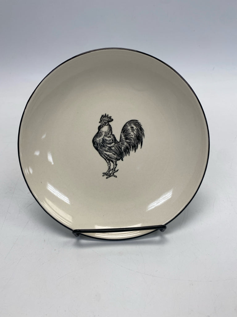 White Black Rooster Decorative Plate