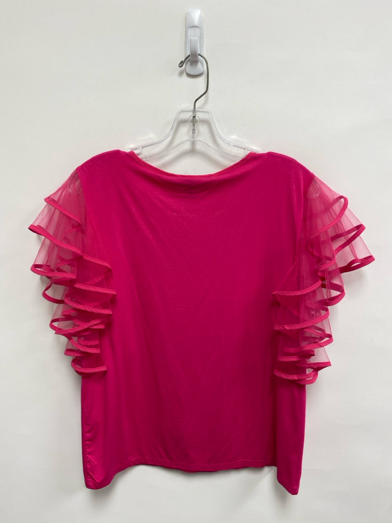 NWT Andrew Marc Size S Hot Pink Ruffles V Neck Ladies Top
