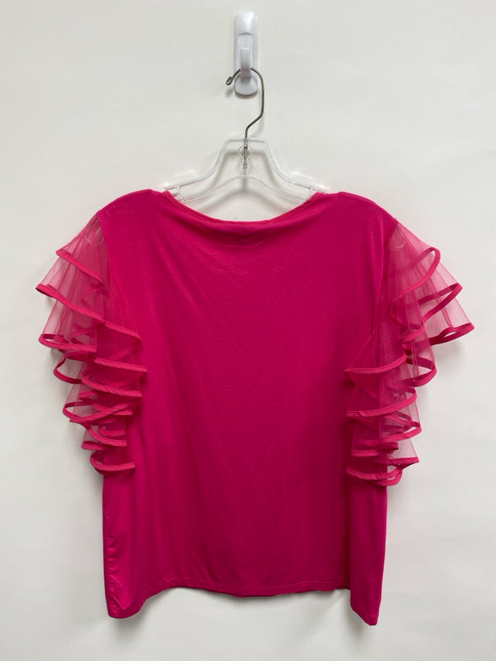 NWT Andrew Marc Size S Hot Pink Ruffles V Neck Ladies Top