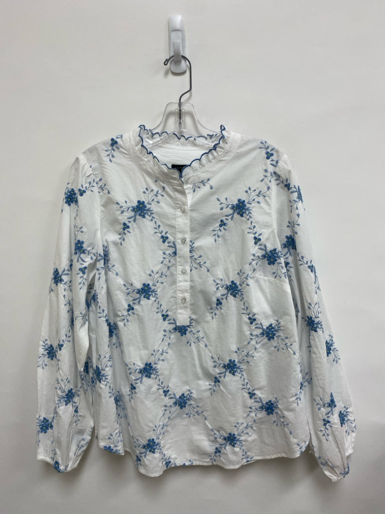 Talbots Size L White Blue Floral Embroidered Ladies Top