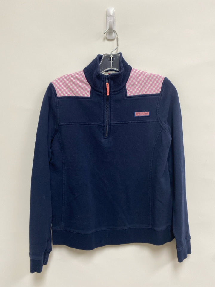 Vineyard Vines Size S Pink/White Navy Quarter Zip Ladies Pullover