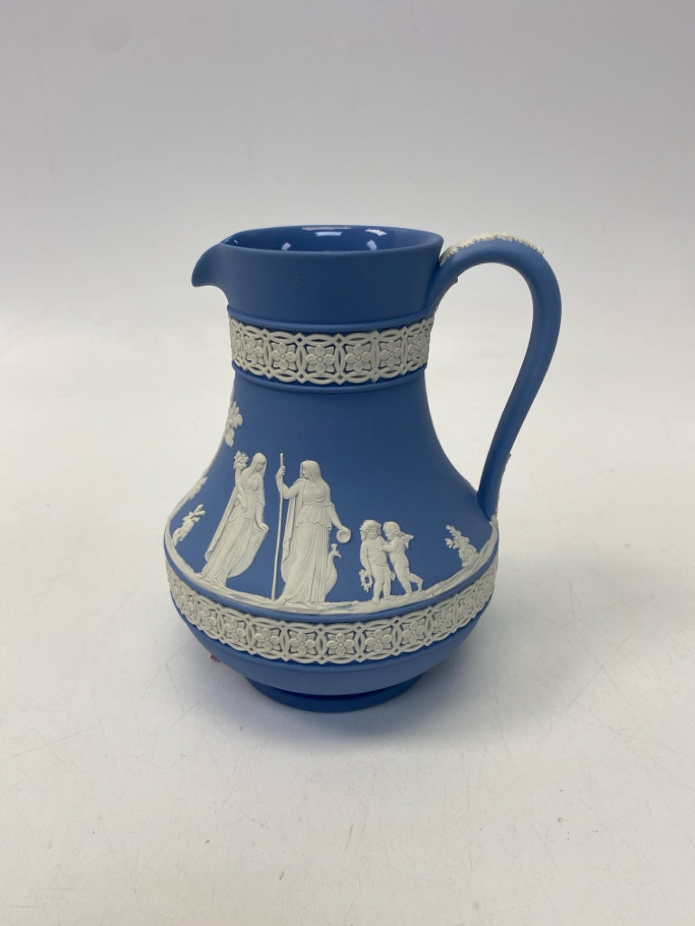 Wedgwood Blue White Scene Jasperware Pitcher