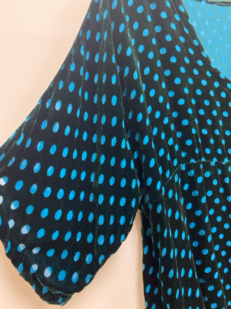 Cut Loose Size S Dark Green Blue Polka Dot Velour Ladies Top