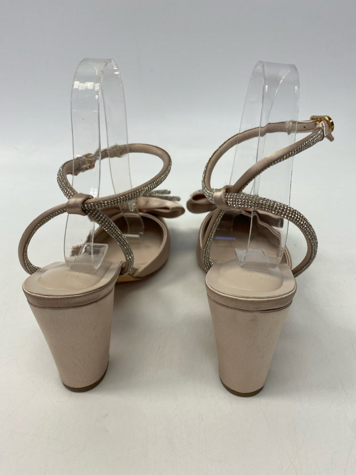 NWOT  Size 8.5 Champagne Clear Rhinestone(s) Satin Sandals