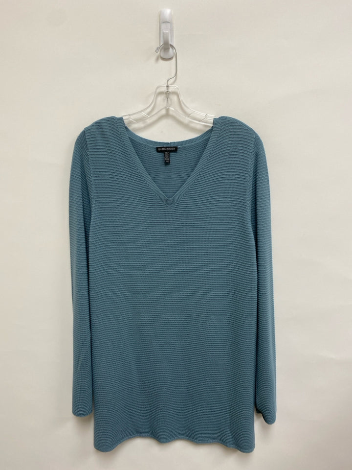 Eileen Fisher Size L Blue Lines V Neck Ladies Sweater