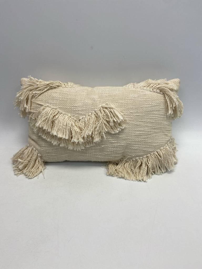 Cream Fringe Cotton Pillow