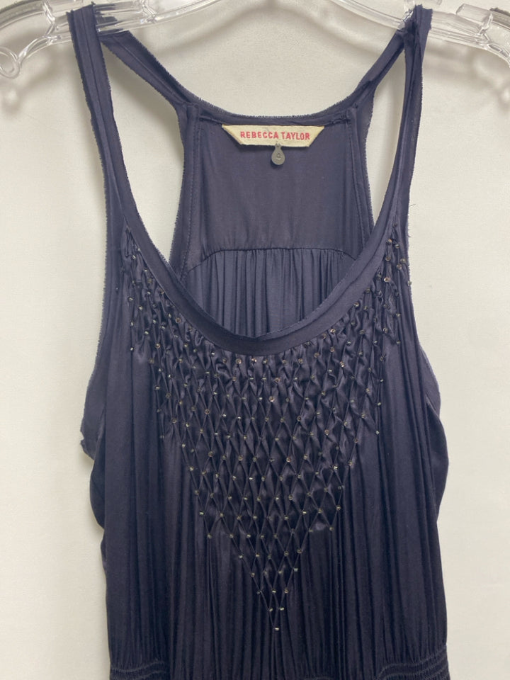 Rebecca Taylor Size 4 Dark Purple Smocking Sleeveless Silk Blend Ladies Dress