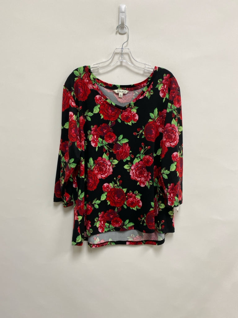 Pioneer Woman Size XL White Red/Green Flowers Ladies Top