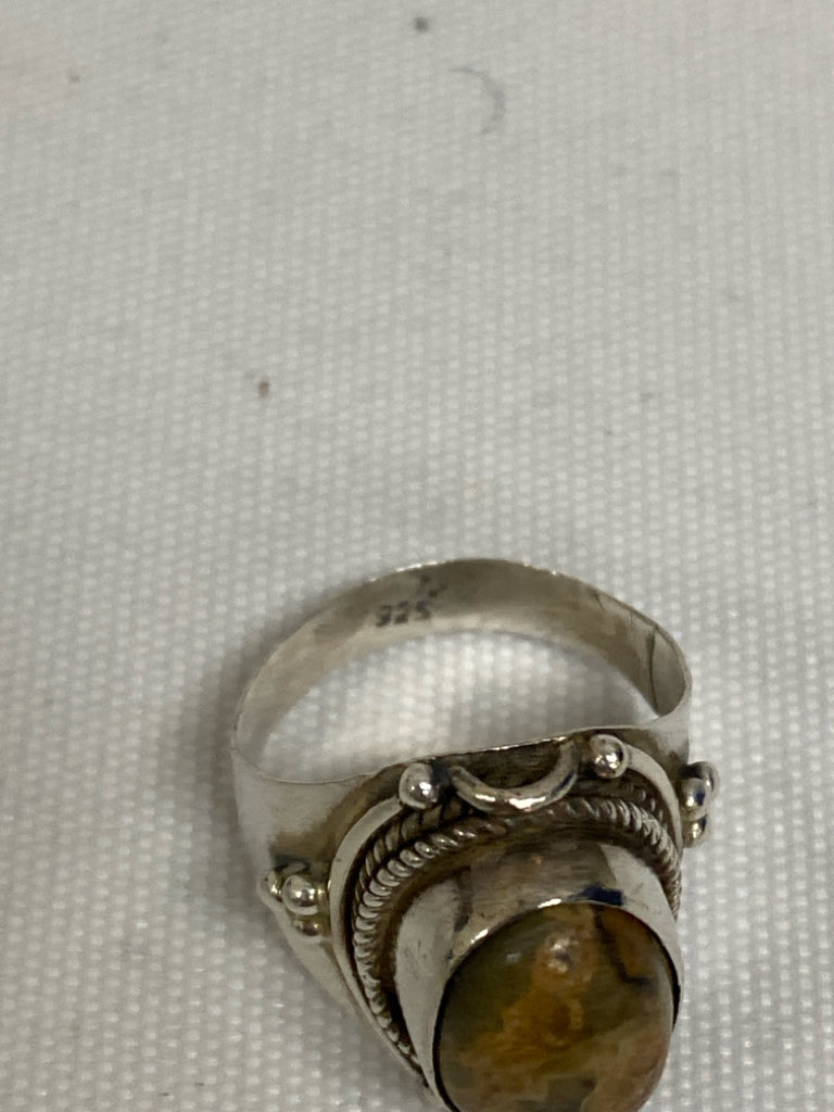 Silver Brown/Cream Beaded Ring