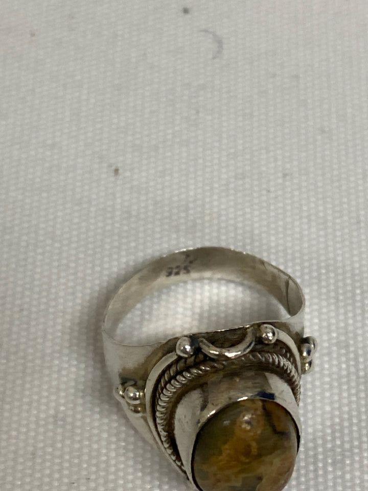 Silver Brown/Cream Beaded Ring