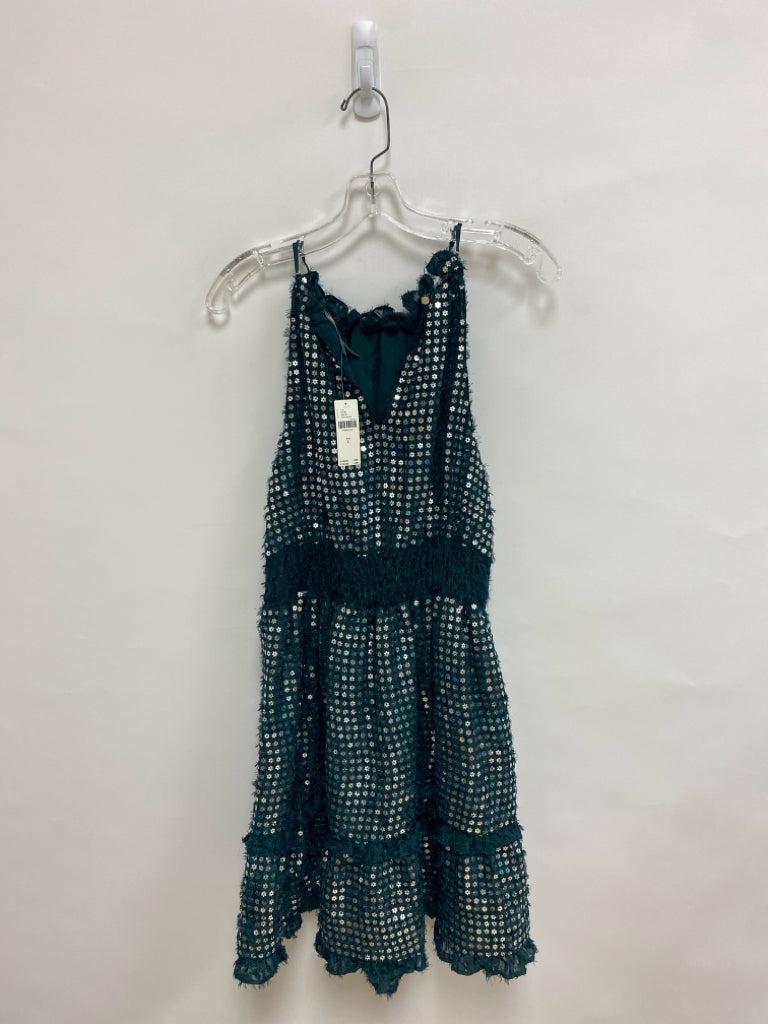 NWT Anthropologie Size L Forest Green Silver Sequins Sleeveless Ladies Dress