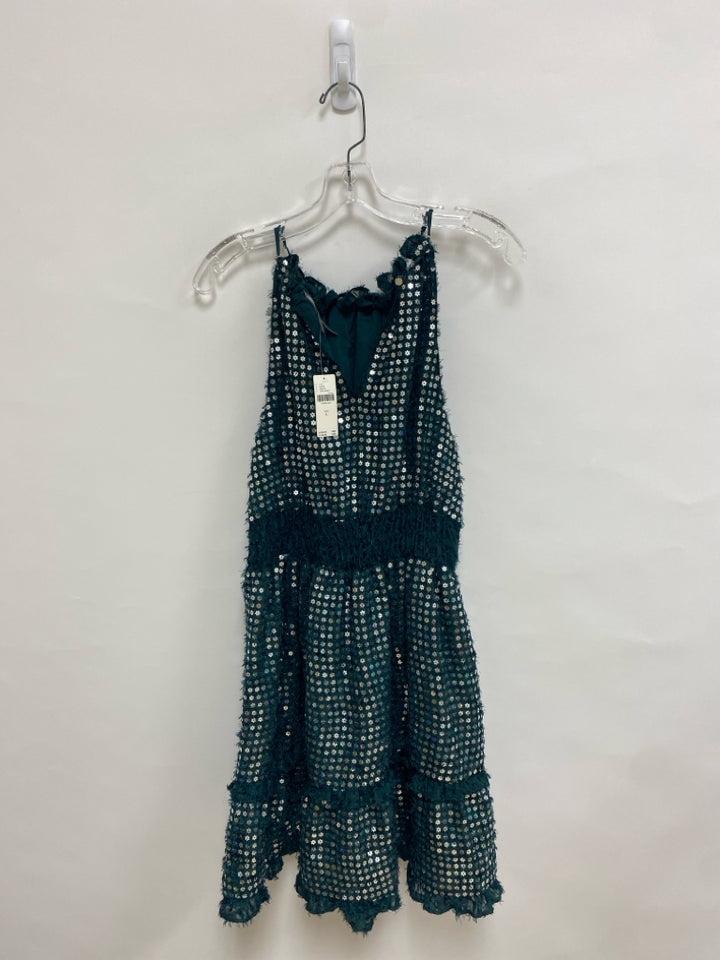 NWT Anthropologie Size L Forest Green Silver Sequins Sleeveless Ladies Dress