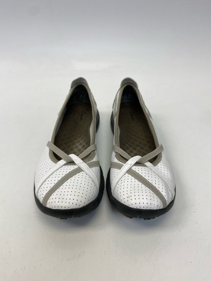Clarks  Size 8 White Gray Perforated Flats