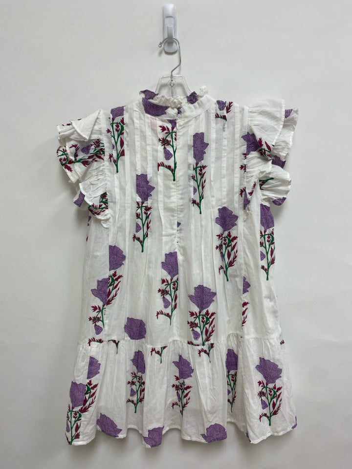 NWT VICTORIA DUNN Size M White Lavender/Pink Ruffles Ladies Dress