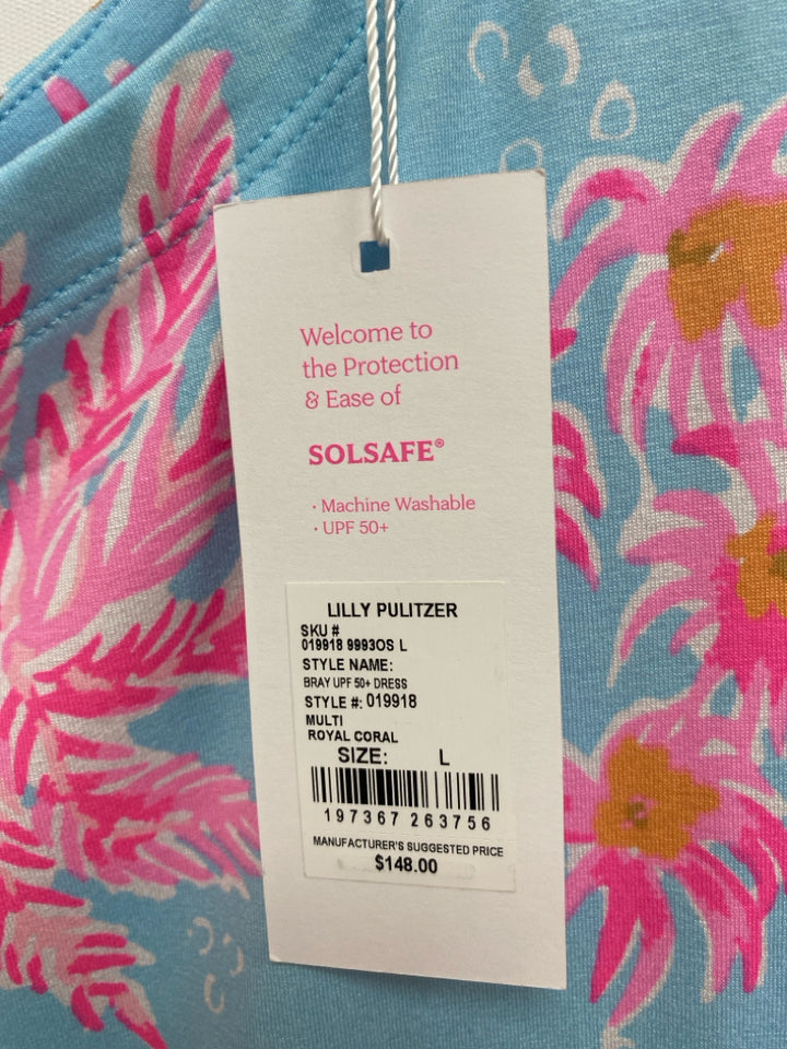NWT LILLY PULITZER Size L Blue Pink/White Sea Coral Ladies Dress