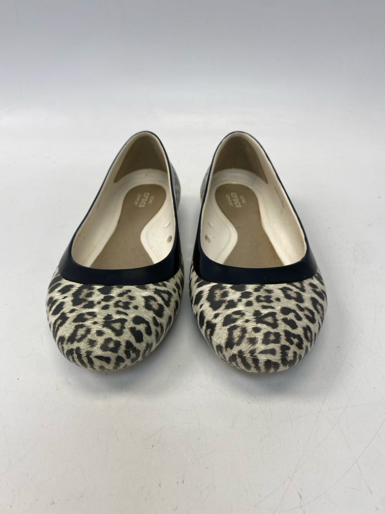 Crocs  Size 7 Cream Black Animal Print Flats