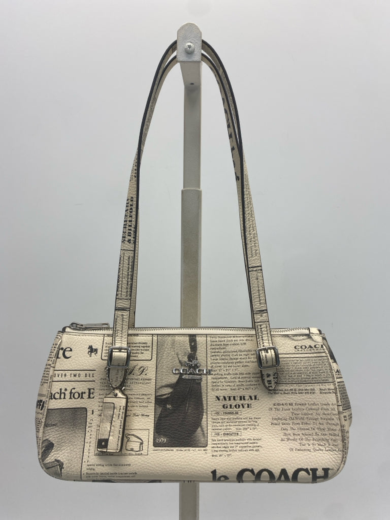 Coach Asher Newspaper Print Leather Shoulder Bag CDC11