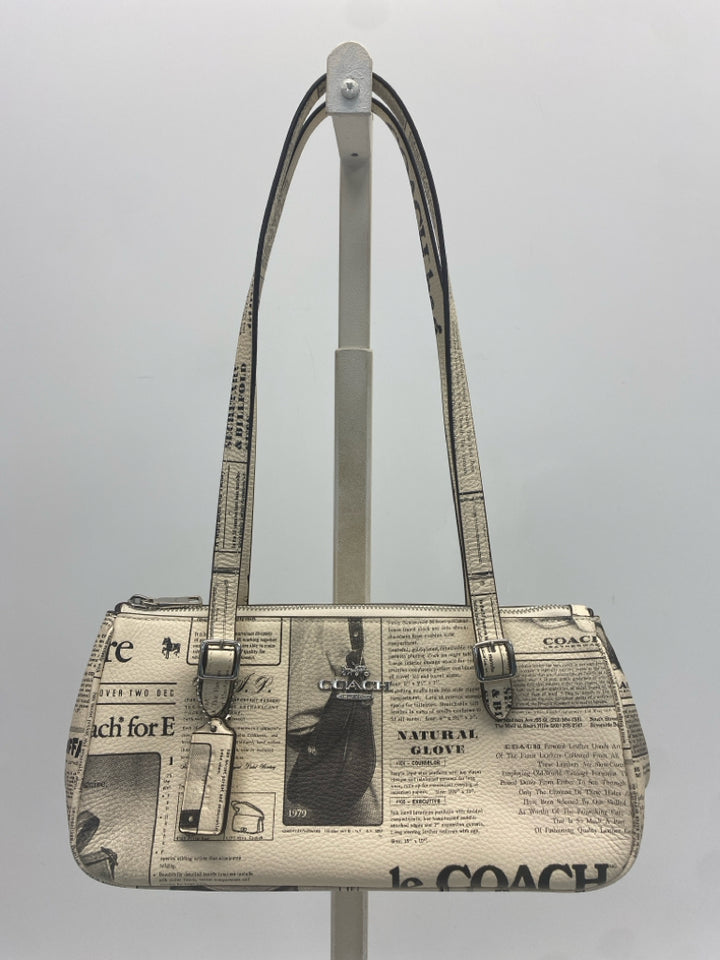 Coach Asher Newspaper Print Leather Shoulder Bag CDC11