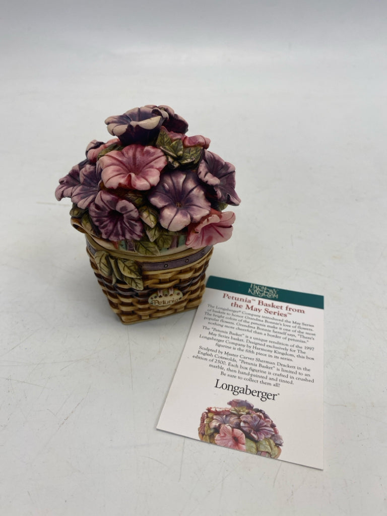 Longaberger Harmony Kingdom Petunia Basket Mini Trinket  Box