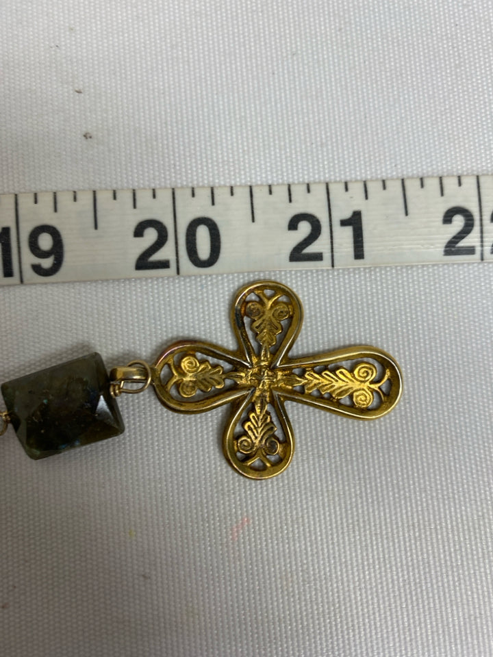 Gold Color Royal Blue Cross Necklace