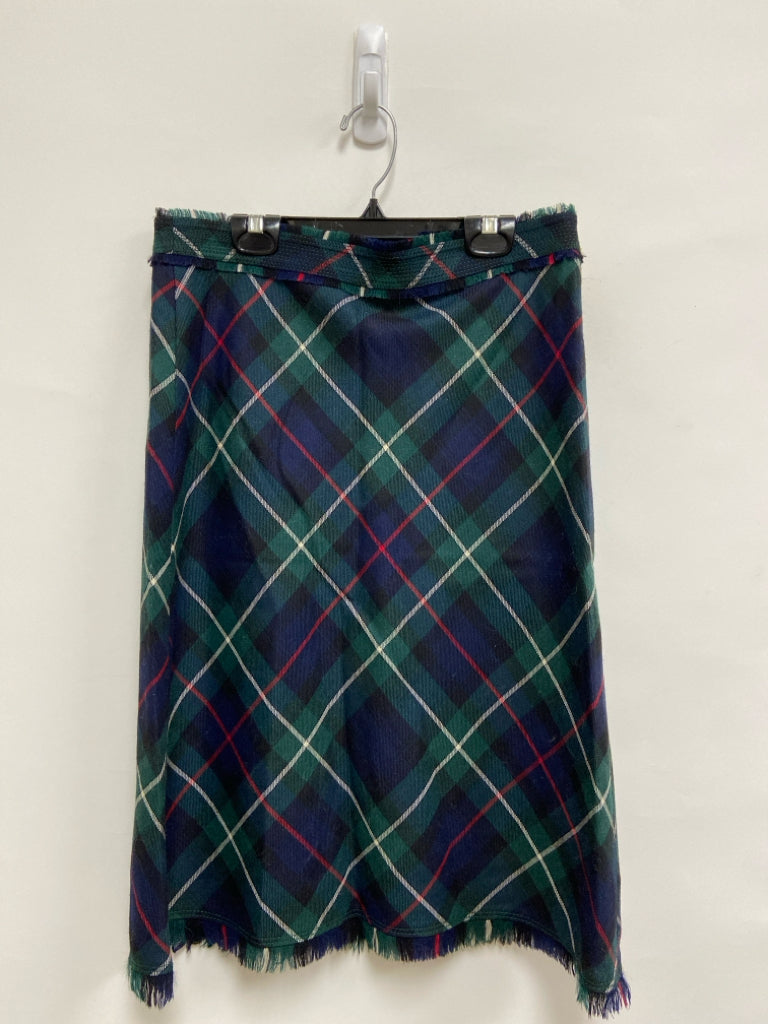 J Crew Size 4 Dark Green Navy/White Plaid Fringe Ladies Skirt