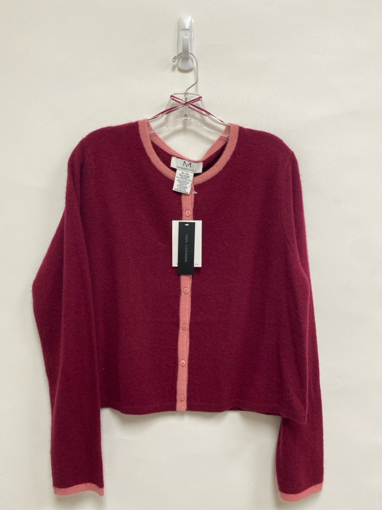 NWT Magaschoni Size XL Burgundy Pink Trimmed Cardigan Cashmere Ladies Sweater