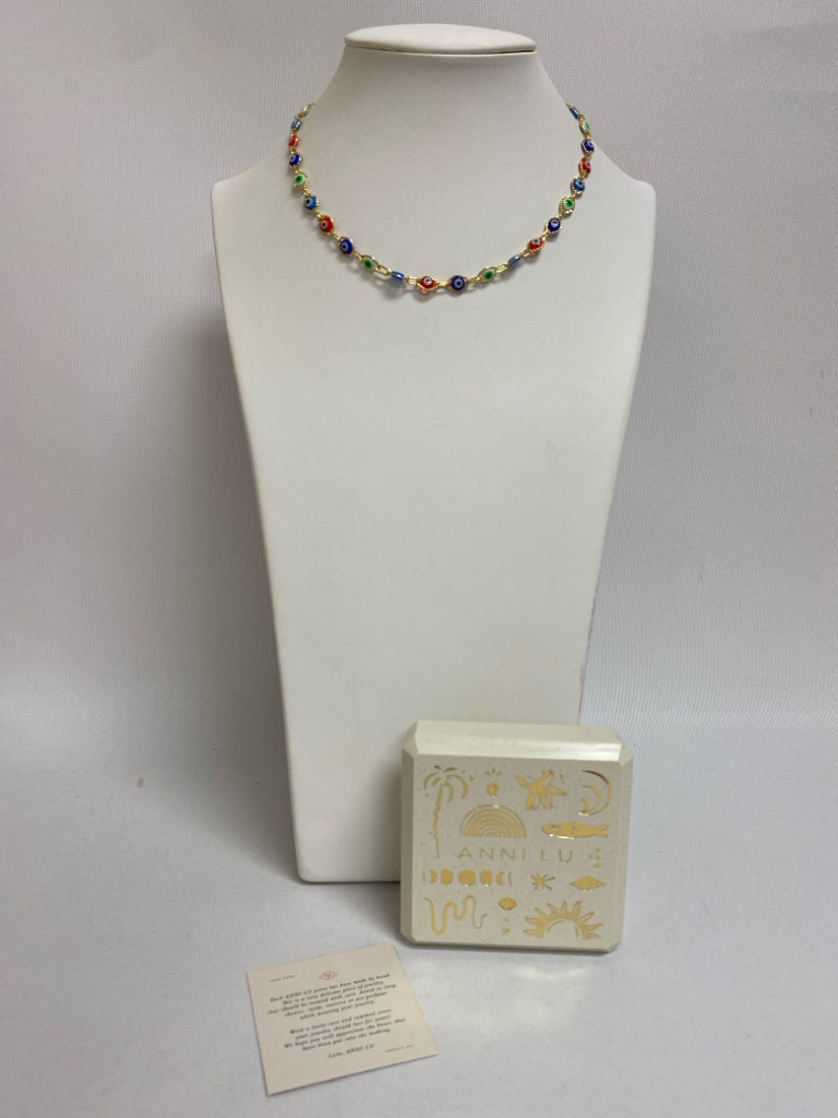 NEW/BOX Gold Color Blue/Green Necklace