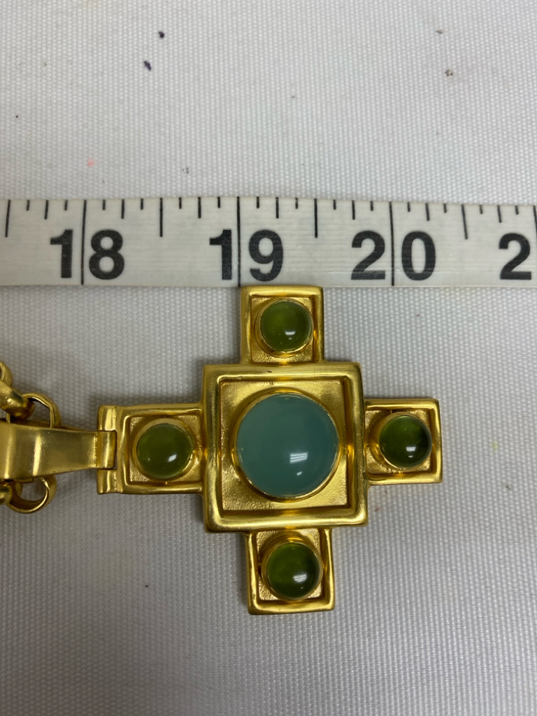 Julie Vos Gold Color Blue/Green Cross Necklace