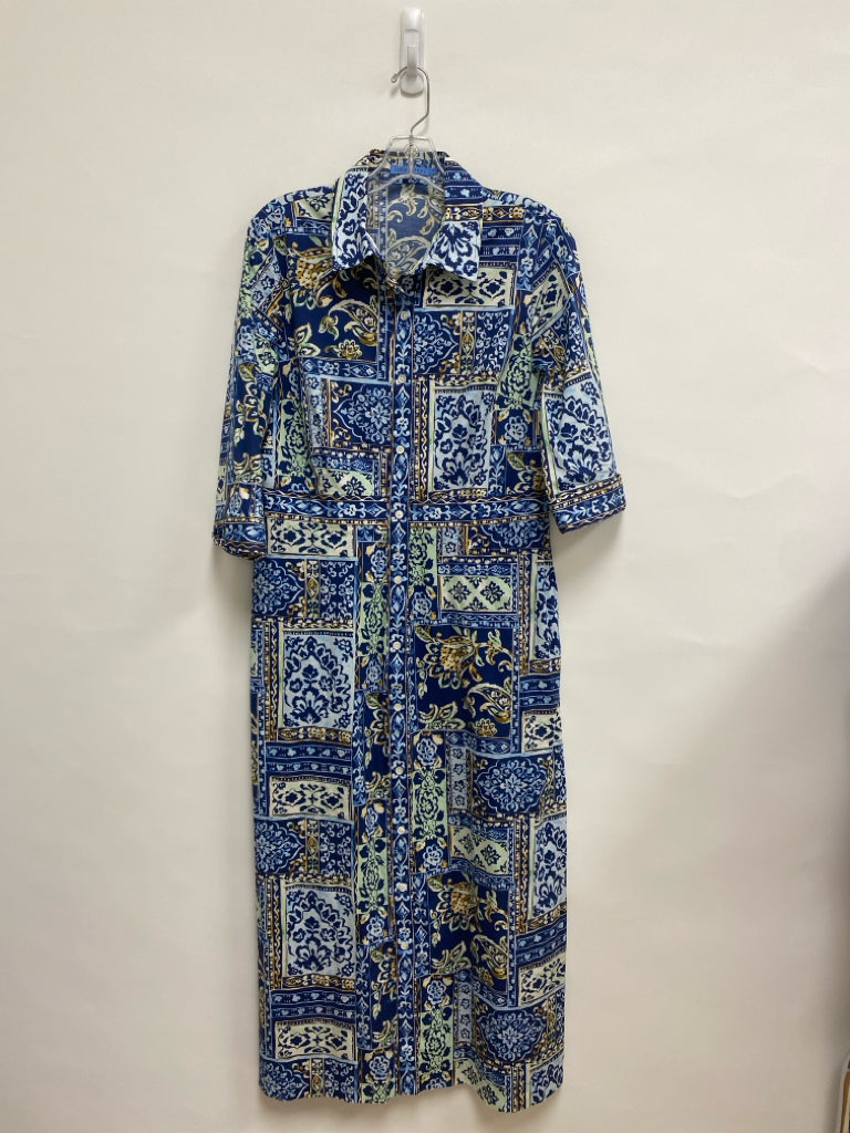 J McLaughlin Size 10 Navy Tan/Green Floral Button Up Ladies Dress