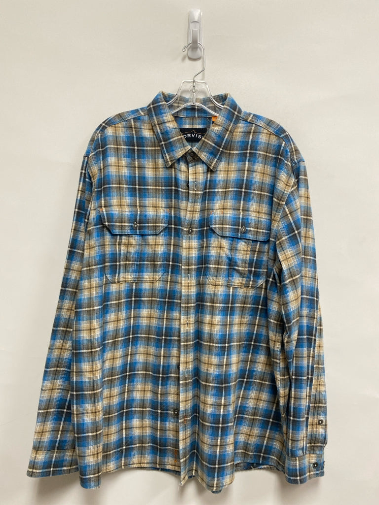 Orvis Size XL Blue/Tan Charcoal Plaid Flannel Men&