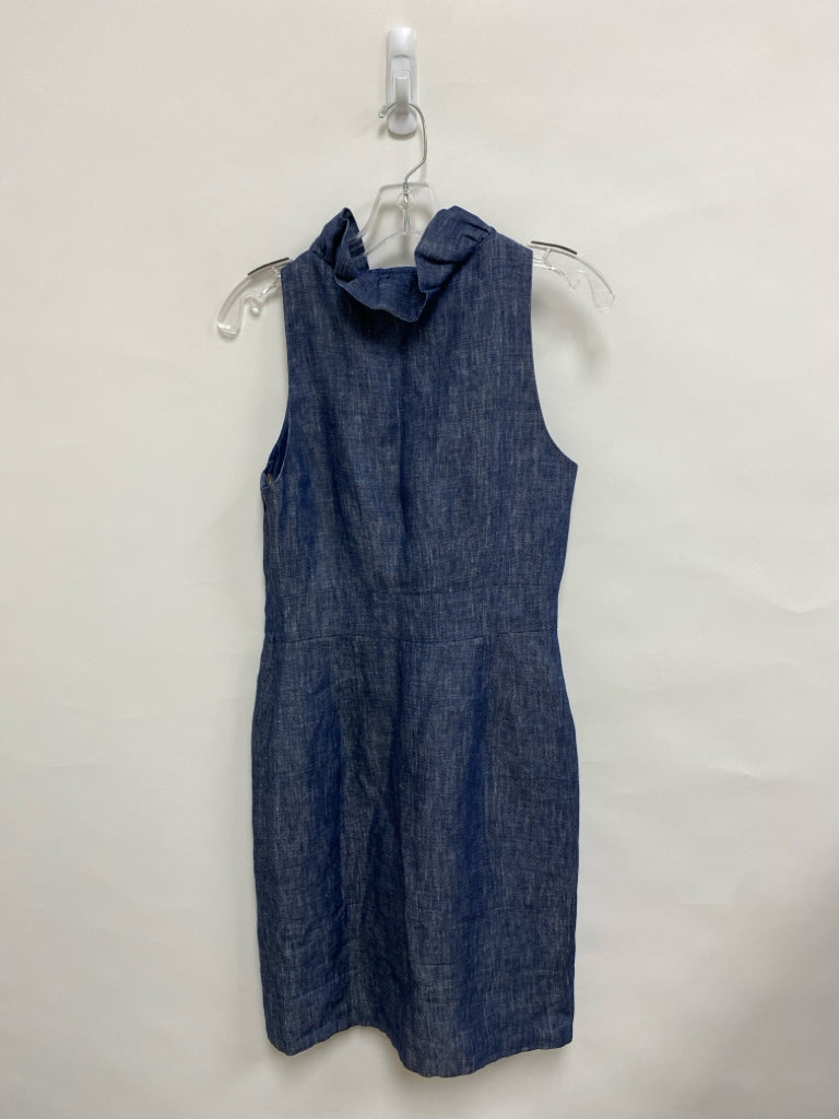 Taylor Size 6 Navy/White Heather Ruffles Sleeveless Linen Ladies Dress