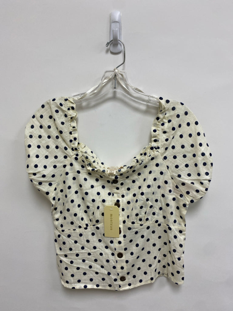 NWT monteau Size L Ivory Black Polka Dot Cropped Ladies Top