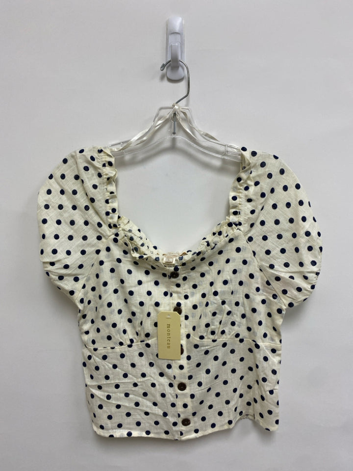 NWT monteau Size L Ivory Black Polka Dot Cropped Ladies Top