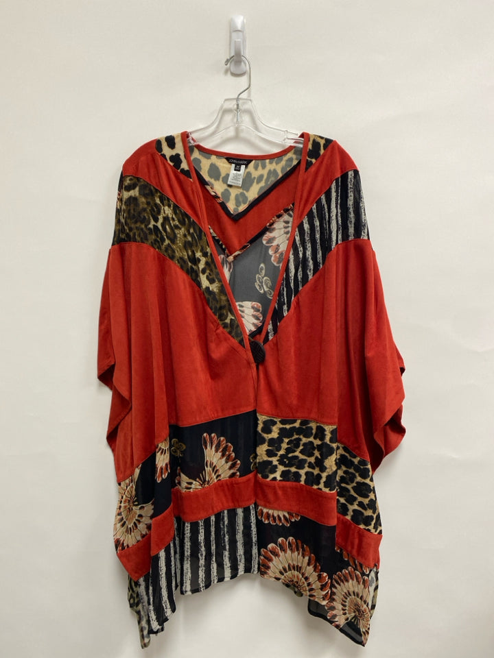 JOHN MARK  SIZE  3X Dark Orange Black/White Poncho Plus Size Jacket