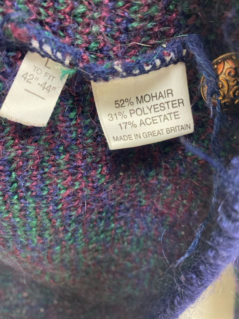 Size L Navy/Green Purple Floral Cardigan Mohair Ladies Sweater