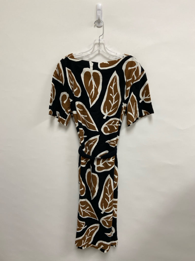 WhoWhatWear  SIZE  XXL Black Brown/White Leaves Linen Blend Plus Size Dress