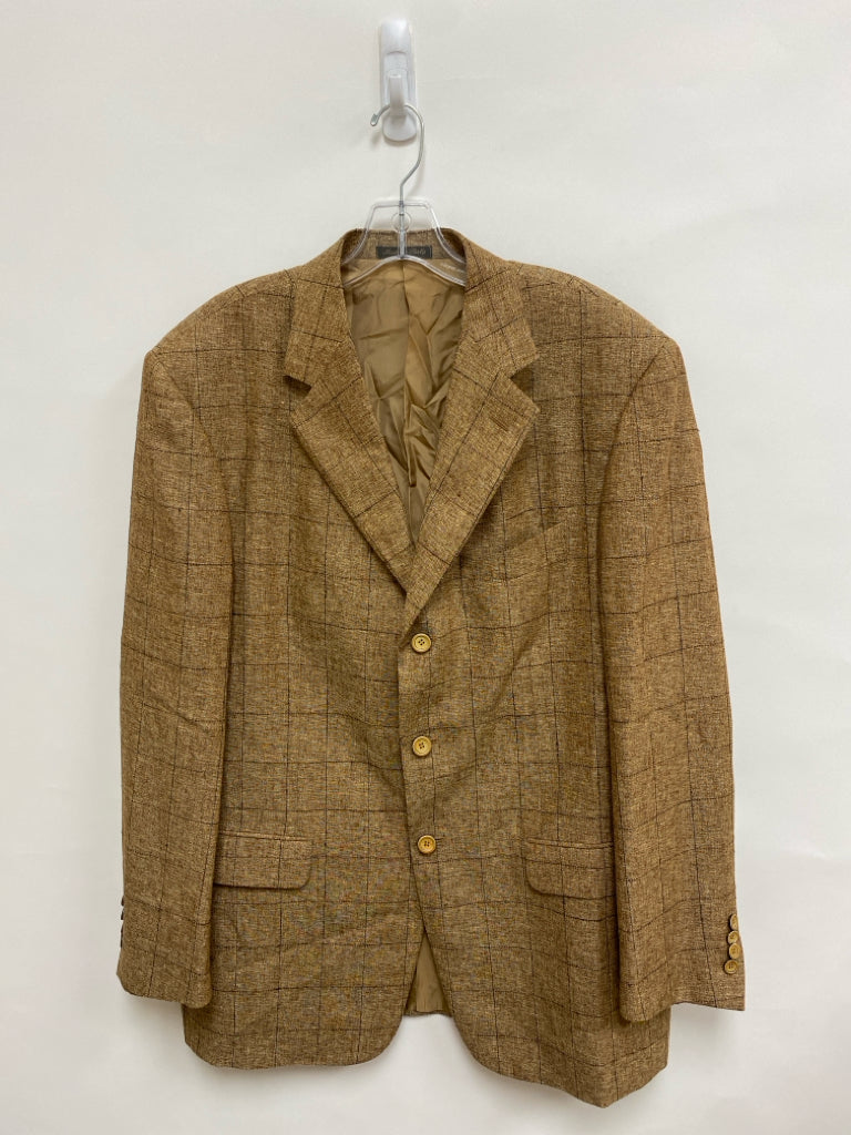 PAL ZILERI Size 54 Tan Brown Windowpane Linen Blend Men&
