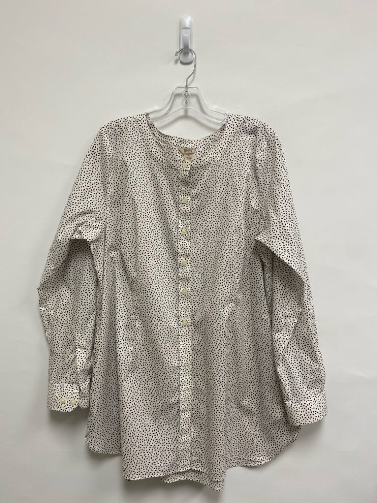 Duluth Trading Size XL White Brown Petals Button Down Ladies Top